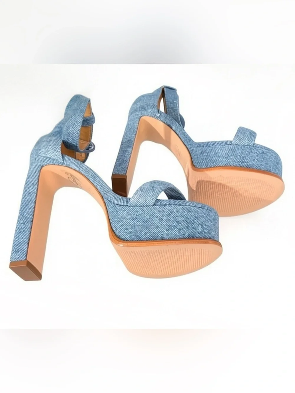 Schutz Eduarda Blue Denim Ankle Strap Chunky Platform Sandals 5.5B NWOT